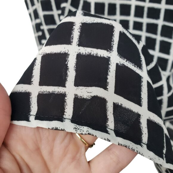 Ava & Viv Black and White Windowpane Short Sleeve Flowy Blouse Work Office 3X - Picture 4 of 8